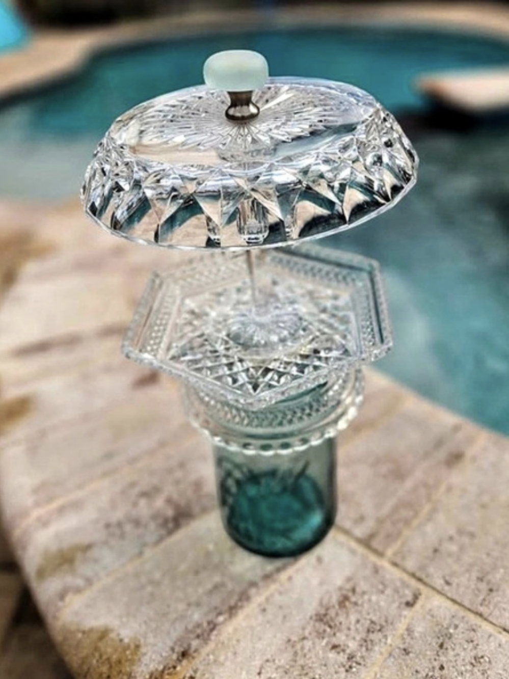 Handcrafted Vintage Glass Bird Feeder & Seed Reservoir One Of A Kind - Picture 2 of 6